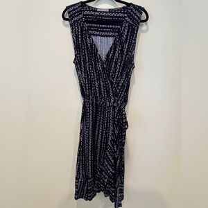 Loveappella Blue and White Sleeveless Wrap Dress